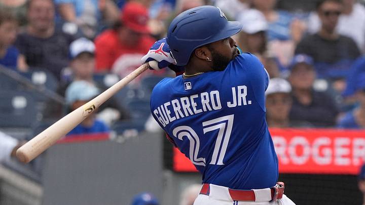 Sep 13, 2026; Toronto, Ontario, CAN; Toronto Blue Jays first baseman Vladimir Guerrero Jr. (27) hits a single against the Baltimore Orioles during the eighth inning at Rogers Centre. Mandatory Credit: John E. Sokolowski-Imagn Images Sep 13, 2026; Toronto, Ontario, CAN; Toronto Blue Jays first baseman Vladimir Guerrero Jr. (27) hits a single against the Baltimore Orioles during the eighth inning at Rogers Centre. Mandatory Credit: John E. Sokolowski-Imagn Images