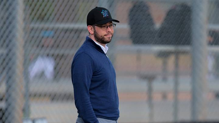 Miami Marlins president of baseball operations Peter Bendix looks on during a spring training workout at the Miami Marlins Miami Marlins president of baseball operations Peter Bendix looks on during a spring training workout at the Miami Marlins