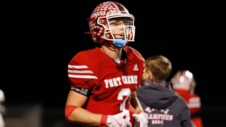 Fort Cherry safety/quarterback Matt Sieg runs off the field after scoring a touchdown during a WPIAL Class 1A semifinal matchup with Laurel last November.  Sieg was named the Maxwell Football Club's national player of the year Tuesday.