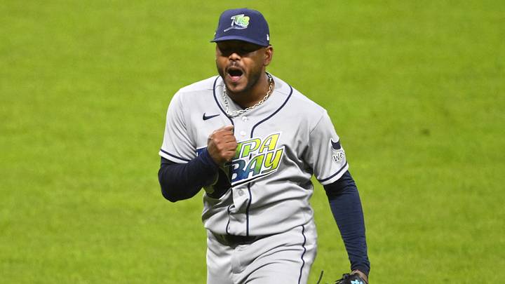Oct 17, 2026; Cleveland, Ohio, USA; Tampa Bay Rays pitcher Freddy Peralta (51) reacts after pitching against the Cleveland Guardians during the sixth inning in game four of the ALCS for the 2026 MLB Playoffs at Progressive Field. Mandatory Credit: David Richard-Imagn Images Oct 17, 2026; Cleveland, Ohio, USA; Tampa Bay Rays pitcher Freddy Peralta (51) reacts after pitching against the Cleveland Guardians during the sixth inning in game four of the ALCS for the 2026 MLB Playoffs at Progressive Field. Mandatory Credit: David Richard-Imagn Images