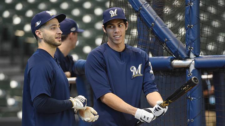 Oct 4, 2018; Milwaukee, WI, USA; Milwaukee Brewers outfielder Christian Yelich (right) and outfielder Ryan Braun (left) warm up before game one of the 2018 NLDS playoff baseball series against the Colorado Rockies at Miller Park. Mandatory Credit: Benny Sieu-USA TODAY Sports Oct 4, 2018; Milwaukee, WI, USA; Milwaukee Brewers outfielder Christian Yelich (right) and outfielder Ryan Braun (left) warm up before game one of the 2018 NLDS playoff baseball series against the Colorado Rockies at Miller Park. Mandatory Credit: Benny Sieu-USA TODAY Sports