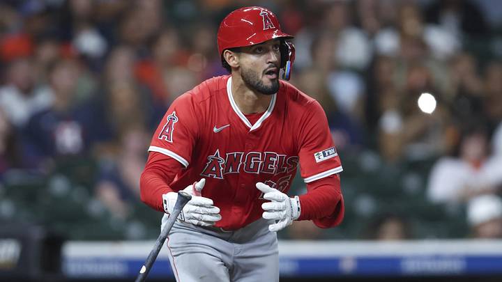 Aug 30, 2025; Houston, Texas, USA; Los Angeles Angels right fielder Matthew Lugo (15) hits a single during the ninth inning against the Houston Astros at Daikin Park. Mandatory Credit: Troy Taormina-Imagn Images Aug 30, 2025; Houston, Texas, USA; Los Angeles Angels right fielder Matthew Lugo (15) hits a single during the ninth inning against the Houston Astros at Daikin Park. Mandatory Credit: Troy Taormina-Imagn Images