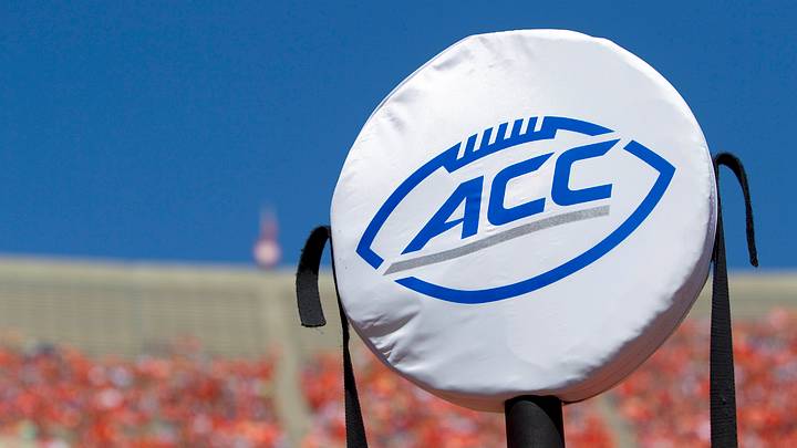 Sep 6, 2014; Clemson, SC, USA; A general view of a yard marker with the ACC logo during the first quarter against the South Carolina State Bulldogs at Clemson Memorial Stadium. Tigers won 73-7. Mandatory Credit: Joshua S. Kelly-USA TODAY Sports
