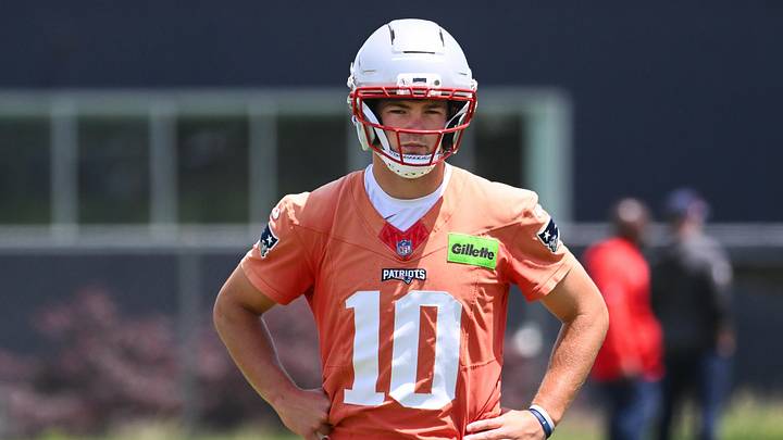Jun 2, 2026; Foxborough, MA, USA; New England Patriots quarterback Drake Maye (10) looks on during the team's OTA at Gillette Stadium. Mandatory Credit: Eric Canha-Imagn Images Jun 2, 2026; Foxborough, MA, USA; New England Patriots quarterback Drake Maye (10) looks on during the team's OTA at Gillette Stadium. Mandatory Credit: Eric Canha-Imagn Images