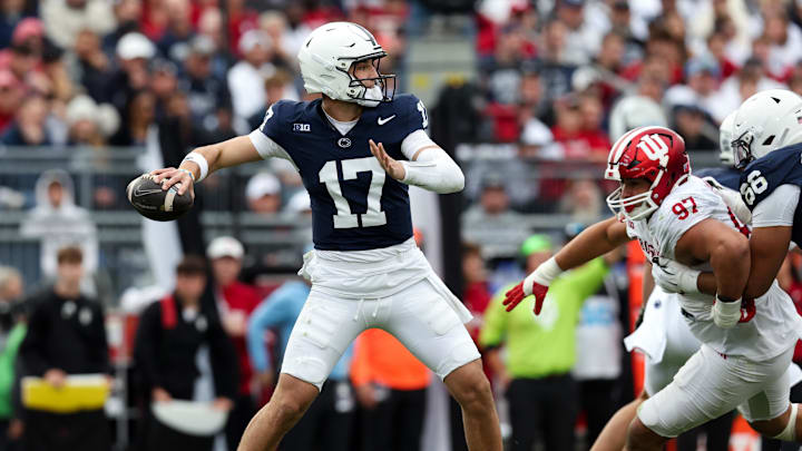Penn State Nittany Lions quarterback Ethan Grunkemeyer throws a pass during the third quarter against the Indiana Hoosiers at Beaver Stadium. 