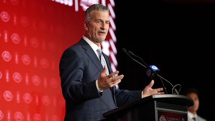 Jul 22, 2025; Charlotte, NC, USA; Stanford head coach Frank Reich answers questions from the media during ACC Media Days at Hilton Charlotte Uptown. Mandatory Credit: Jim Dedmon-Imagn Images Jul 22, 2025; Charlotte, NC, USA; Stanford head coach Frank Reich answers questions from the media during ACC Media Days at Hilton Charlotte Uptown. Mandatory Credit: Jim Dedmon-Imagn Images