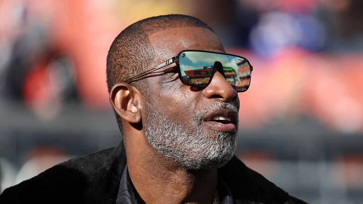 Dec 21, 2025; Cleveland, Ohio, USA; Legendary football and baseball player and father of Cleveland Browns quarterback Shedeur Sanders, Deion Sanders on the sidelines prior to a game against the Buffalo Bills at Huntington Bank Field. Dec 21, 2025; Cleveland, Ohio, USA; Legendary football and baseball player and father of Cleveland Browns quarterback Shedeur Sanders, Deion Sanders on the sidelines prior to a game against the Buffalo Bills at Huntington Bank Field.