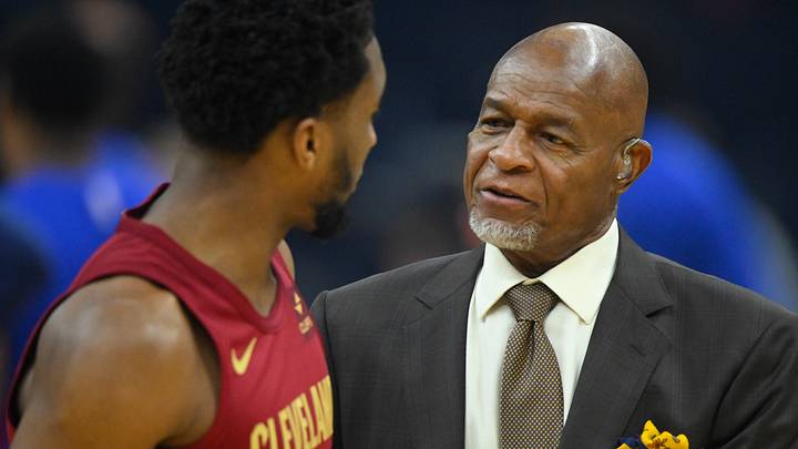 Jan 31, 2024; Cleveland, Ohio, USA; Former NBA player and current TV analyst Austin Carr talks to Cleveland Cavaliers guard Donovan Mitchell (45) before a game against the Detroit Pistons at Rocket Mortgage FieldHouse. Mandatory Credit: David Richard-USA TODAY Sports Jan 31, 2024; Cleveland, Ohio, USA; Former NBA player and current TV analyst Austin Carr talks to Cleveland Cavaliers guard Donovan Mitchell (45) before a game against the Detroit Pistons at Rocket Mortgage FieldHouse. Mandatory Credit: David Richard-USA TODAY Sports