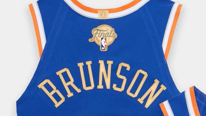 Jalen Brunson's limited-edition gold New York Knicks jersey. Jalen Brunson's limited-edition gold New York Knicks jersey.
