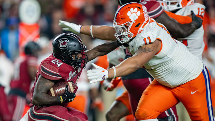 Peter Woods tackling Mario Anderson in Clemson v South Carolina game 