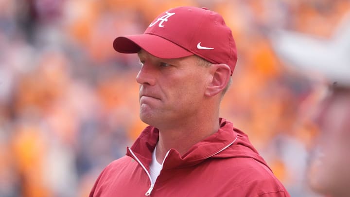 Alabama football coach Kalen DeBoer during the NCAA college football game against Tennessee on Saturday, Oct. 19, 2024, in Knoxville. Tenn. Alabama football coach Kalen DeBoer during the NCAA college football game against Tennessee on Saturday, Oct. 19, 2024, in Knoxville. Tenn.