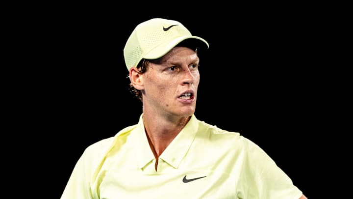 Jannik Sinner of Italy in action during the Semifinals of the 2025 Australian Open on January 24 2025, at Melbourne Park in Melbourne, Australia. Jannik Sinner of Italy in action during the Semifinals of the 2025 Australian Open on January 24 2025, at Melbourne Park in Melbourne, Australia.