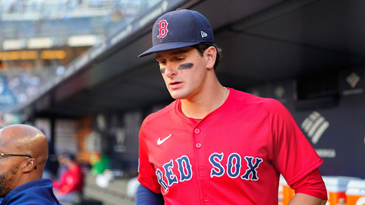Aug 22, 2025; Bronx, New York, USA; Boston Red Sox right fielder Roman Anthony (19) prior to the game against the New York Yankees at Yankee Stadium. Mandatory Credit: Gregory Fisher-Imagn Images