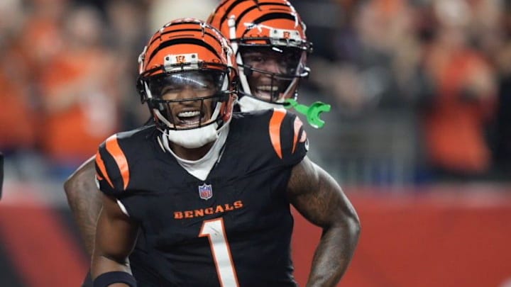 Cincinnati Bengals receiver Ja'Marr Chase celebrates against the Washington Commanders on Sept. 23, 2024. Cincinnati Bengals receiver Ja'Marr Chase celebrates against the Washington Commanders on Sept. 23, 2024.