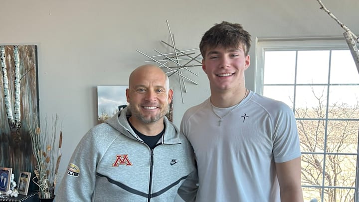 P.J. Fleck (left) with Roman Voss (right) during an in-home visit in January. P.J. Fleck (left) with Roman Voss (right) during an in-home visit in January.