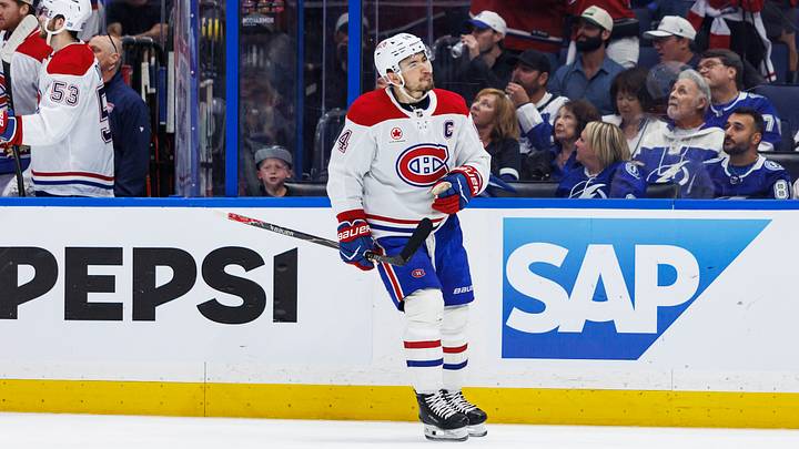 May 3, 2026; Tampa, Florida, USA; Montreal Canadiens forward Nick Suzuki (14) reacts after his opening goal against the Tampa Bay Lightning during the first period in game seven of the first round of the 2026 Stanley Cup Playoffs at Benchmark International Arena. Mandatory Credit: Morgan Tencza-Imagn Images May 3, 2026; Tampa, Florida, USA; Montreal Canadiens forward Nick Suzuki (14) reacts after his opening goal against the Tampa Bay Lightning during the first period in game seven of the first round of the 2026 Stanley Cup Playoffs at Benchmark International Arena. Mandatory Credit: Morgan Tencza-Imagn Images