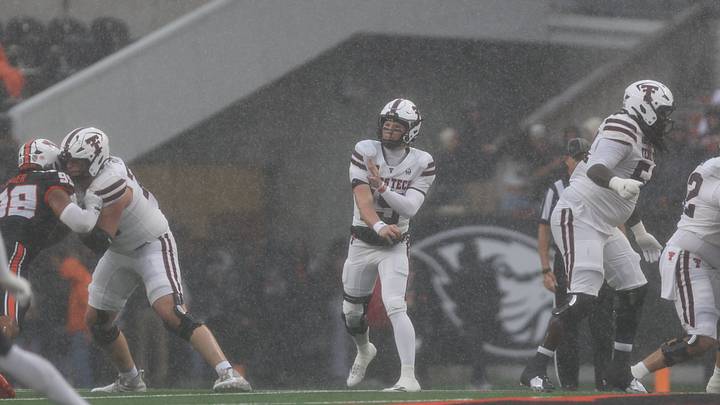 Sep 12, 2026; Corvallis, Oregon, USA; Texas Tech quarterback Will Hammond (15) throws the ball against Oregon State at Reser Stadium. Mandatory Credit: Kallie Hansel-Tennes-Imagn Images Sep 12, 2026; Corvallis, Oregon, USA; Texas Tech quarterback Will Hammond (15) throws the ball against Oregon State at Reser Stadium. Mandatory Credit: Kallie Hansel-Tennes-Imagn Images