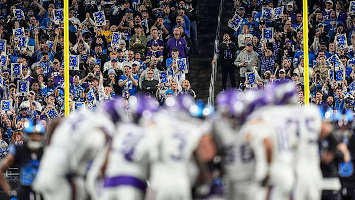 Detroit Lions fans cheer against Minnesota Vikings before a third down during the second half at Ford Field in Detroit on Sunday, Jan. 5, 2025.