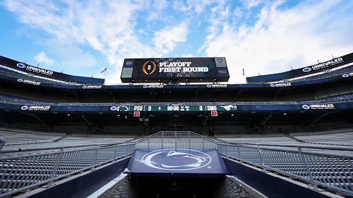 A general view inside of Beaver Stadium prior to the game between Southern Methodist Mustangs and the Penn State Nittany in the first round of the College Football Playoff. A general view inside of Beaver Stadium prior to the game between Southern Methodist Mustangs and the Penn State Nittany in the first round of the College Football Playoff.