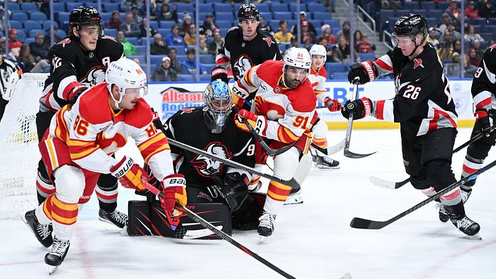 Buffalo Sabres players Tage Thompson, Colten Ellis, Owen Power and Rasmus Dahlin Buffalo Sabres players Tage Thompson, Colten Ellis, Owen Power and Rasmus Dahlin