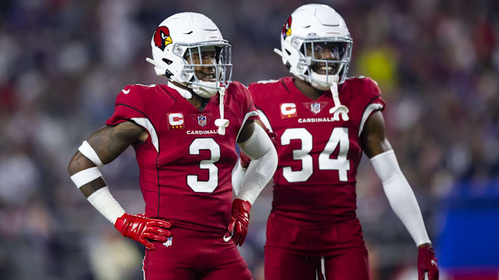 Dec 12, 2022; Glendale, Arizona, USA; Arizona Cardinals safety Budda Baker (3) and Jalen Thompson