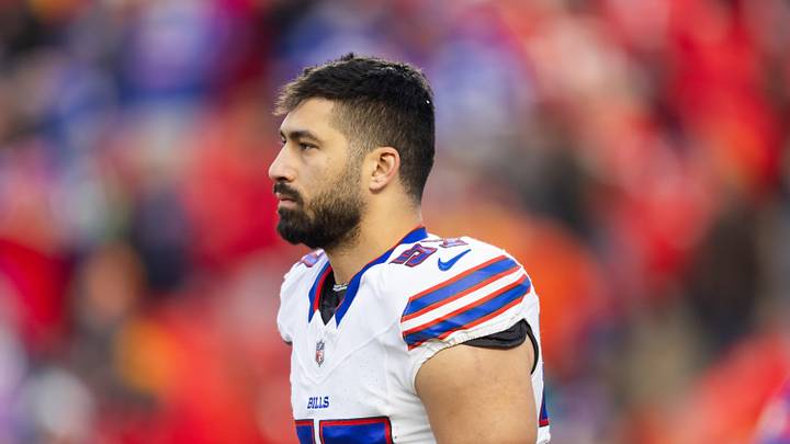 Jan 26, 2025; Kansas City, MO, USA; Buffalo Bills defensive end AJ Epenesa (57) against the Kansas City Chiefs during the AFC Championship game at GEHA Field at Arrowhead Stadium.