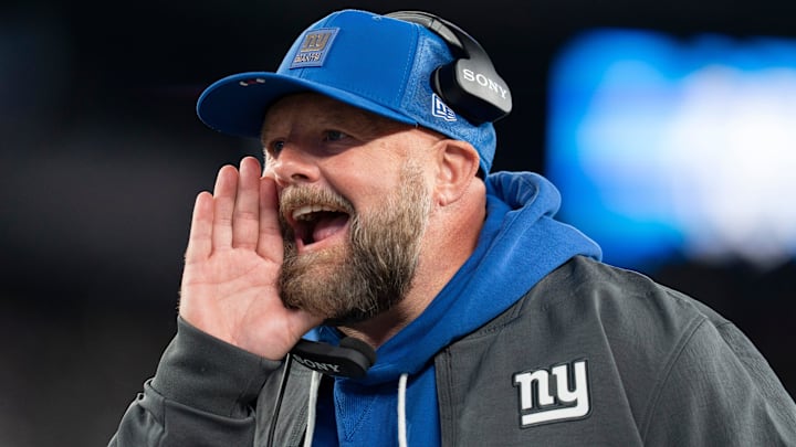 New York Giants head coach Brian Daboll shouts during a Thursday Night Football game between the New York Giants and the Philadelphia Eagles at MetLife Stadium in East Rutherford on Oct. 9, 2025.