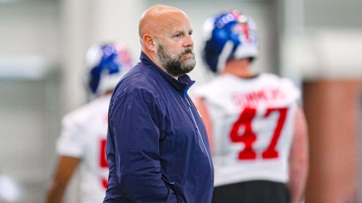 Jun 18, 2025; East Rutherford, NJ, USA; New York Giants head coach Brian Daboll looks on during minicamp at Quest Diagnostics Training Center. Mandatory Credit: John Jones-Imagn Images Jun 18, 2025; East Rutherford, NJ, USA; New York Giants head coach Brian Daboll looks on during minicamp at Quest Diagnostics Training Center. Mandatory Credit: John Jones-Imagn Images