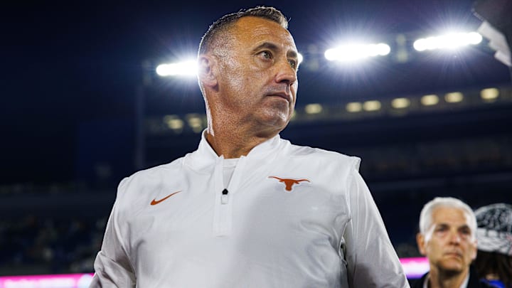 Oct 18, 2025; Lexington, Kentucky, USA; Texas Longhorns head coach Steve Sarkisian is interviewed by the media after the game against the Kentucky Wildcats at Kroger Field. Mandatory Credit: Jordan Prather-Imagn Images Oct 18, 2025; Lexington, Kentucky, USA; Texas Longhorns head coach Steve Sarkisian is interviewed by the media after the game against the Kentucky Wildcats at Kroger Field. Mandatory Credit: Jordan Prather-Imagn Images