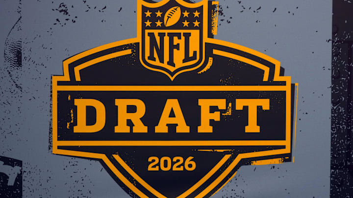 Feb 6, 2026; San Francisco, CA, USA; The 2026 NFL Draft logo at the Super Bowl LX Experience at the Moscone Center. Mandatory Credit: Kirby Lee-Imagn Images