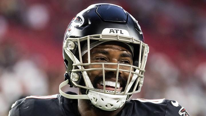 Dec 21, 2025; Glendale, Arizona, USA; Atlanta Falcons linebacker Divine Deablo (0) against the Arizona Cardinals at State Farm Stadium. Mandatory Credit: Mark J. Rebilas-Imagn Images