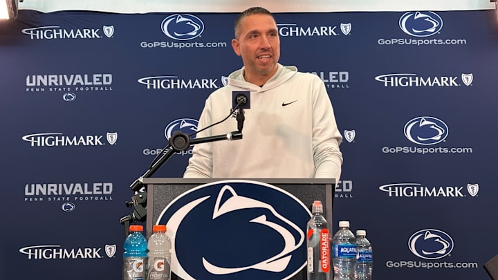 Penn State Nittany Lions football coach Matt Campbell speaks during a press conference at Beaver Stadium.