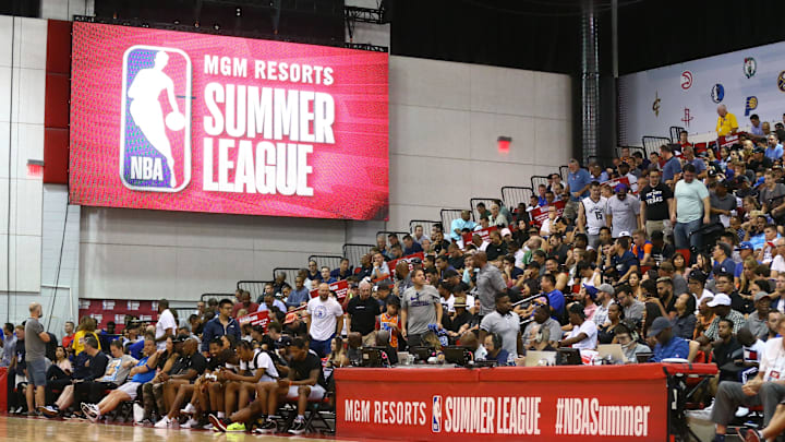 Jul 6, 2018; Las Vegas, NV, USA; Detailed view of a NBA Summer League logo in the Cox Pavilion during a Brooklyn Nets game against the Orlando Magic. Mandatory Credit: Mark J. Rebilas-Imagn Images