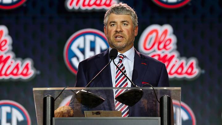 Ole Miss Rebels head coach Pete Golding speaks to the press during SEC Football Kickoff Media Day at the Tampa Marriott. Mandatory Credit: Nathan Ray Seebeck-Imagn Images Ole Miss Rebels head coach Pete Golding speaks to the press during SEC Football Kickoff Media Day at the Tampa Marriott. Mandatory Credit: Nathan Ray Seebeck-Imagn Images