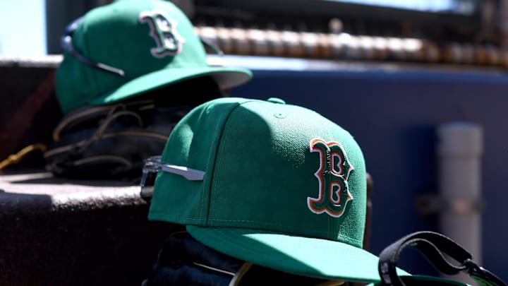 Mar 17, 2025; North Port, Florida, USA; Boston Red Sox hats on the stairs to the dugout before the start of the game between the Atlanta Braves and Boston Red Sox during spring training at CoolToday Park. Mandatory Credit: Jonathan Dyer-Imagn Images Mar 17, 2025; North Port, Florida, USA; Boston Red Sox hats on the stairs to the dugout before the start of the game between the Atlanta Braves and Boston Red Sox during spring training at CoolToday Park. Mandatory Credit: Jonathan Dyer-Imagn Images