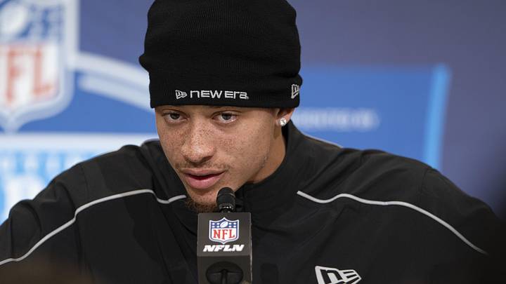Feb 26, 2026; Indianapolis, IN, USA; Clemson defensive back Avieon Terrell (DB31) speaks to media members during the NFL Combine at the Indiana Convention Center. Mandatory Credit: Jacob Musselman-Imagn Images