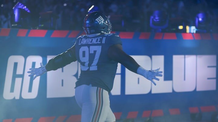 Oct 9, 2025; East Rutherford, New Jersey, USA; New York Giants defensive tackle Dexter Lawrence II (97) runs onto the field prior to the game against the Philadelphia Eagles at MetLife Stadium. Mandatory Credit: Vincent Carchietta-Imagn Images Oct 9, 2025; East Rutherford, New Jersey, USA; New York Giants defensive tackle Dexter Lawrence II (97) runs onto the field prior to the game against the Philadelphia Eagles at MetLife Stadium. Mandatory Credit: Vincent Carchietta-Imagn Images