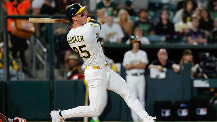 Athletics designated hitter Brent Rooker (25) bats during the game against the Cleveland Guardians at Sutter Health Park. Mandatory Credit: Sergio Estrada-Imagn Images Athletics designated hitter Brent Rooker (25) bats during the game against the Cleveland Guardians at Sutter Health Park. Mandatory Credit: Sergio Estrada-Imagn Images