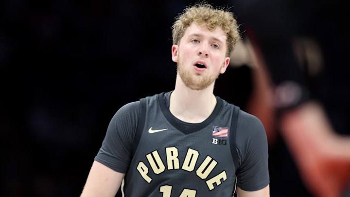 Purdue Boilermakers guard Jack Benter (14) reacts to a play.