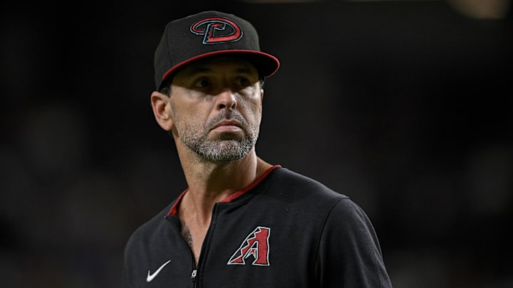 Aug 11, 2025; Arlington, Texas, USA; Arizona Diamondbacks pitching coach Brian Kaplan (77) during the game between the Texas Rangers and the Arizona Diamondbacks at Globe Life Field. Mandatory Credit: Jerome Miron-Imagn Images