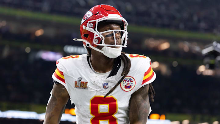 Feb 9, 2025; New Orleans, LA, USA; Kansas City Chiefs wide receiver DeAndre Hopkins (8) against the Philadelphia Eagles in Super Bowl LIX at Ceasars Superdome. Mandatory Credit: Mark J. Rebilas-Imagn Images Feb 9, 2025; New Orleans, LA, USA; Kansas City Chiefs wide receiver DeAndre Hopkins (8) against the Philadelphia Eagles in Super Bowl LIX at Ceasars Superdome. Mandatory Credit: Mark J. Rebilas-Imagn Images