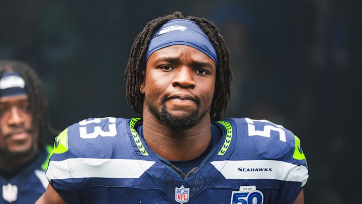 Seattle Seahawks linebacker Boye Mafe (53) stands outside the tunnel during player introductions against the San Francisco 49ers at Lumen Field.