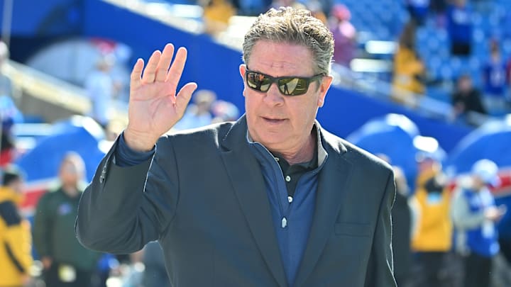Former Miami Dolphins quarterback Dan Marino on the field before a game against the Buffalo Bills at Highmark Stadium last season. Former Miami Dolphins quarterback Dan Marino on the field before a game against the Buffalo Bills at Highmark Stadium last season.