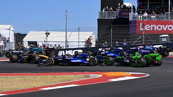 Oct 20, 2024; Austin, Texas, USA; BWT Alpine F1 Team driver Esteban Ocon (31) of Team France spins out on turn one during the 2024 Formula One US Grand Prix at Circuit of the Americas. Mandatory Credit: Jerome Miron-Imagn Images