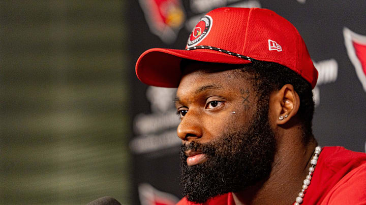 Josh Sweat speaks to members of the media at the Arizona Cardinals Training Center in Tempe on March 13, 2025. Josh Sweat speaks to members of the media at the Arizona Cardinals Training Center in Tempe on March 13, 2025.