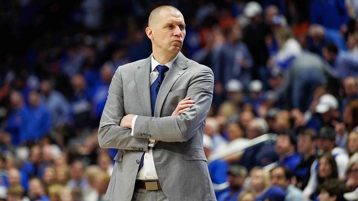 Mar 1, 2025; Lexington, Kentucky, USA; Kentucky Wildcats head coach Mark Pope looks to his bench during the first half against the Auburn Tigers at Rupp Arena at Central Bank Center. Mandatory Credit: Jordan Prather-Imagn Images Mar 1, 2025; Lexington, Kentucky, USA; Kentucky Wildcats head coach Mark Pope looks to his bench during the first half against the Auburn Tigers at Rupp Arena at Central Bank Center. Mandatory Credit: Jordan Prather-Imagn Images