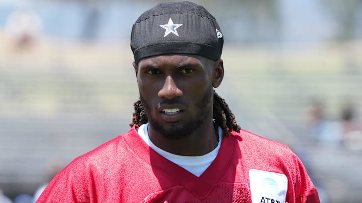 Jul 22, 2025; Oxnard, CA, USA; Dallas Cowboys quarterback Joe Milton III (10) during training camp at the River Ridge Fields. Mandatory Credit: Kirby Lee-Imagn Images