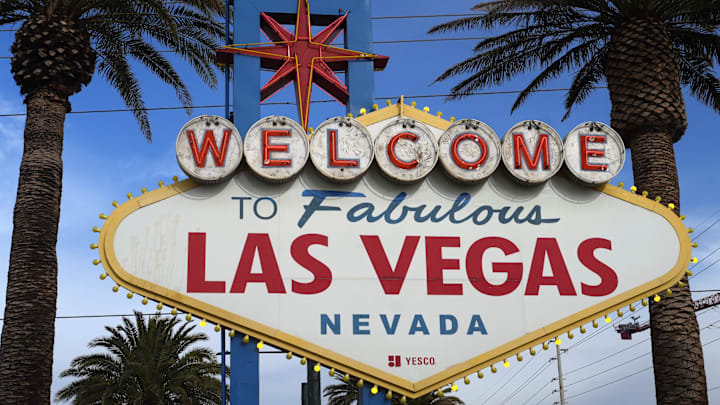 Dec 22, 2024; Las Vegas, Nevada, USA; The Welcome to Fabulous Las Vegas sign on the Las Vegas strip.. Mandatory Credit: Kirby Lee-Imagn Images