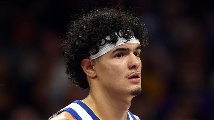 Apr 17, 2026; Phoenix, Arizona, USA; Golden State Warriors forward Gui Santos (15) against the Phoenix Suns during the play-in rounds of the 2026 NBA Playoffs at Mortgage Matchup Center. Mandatory Credit: Mark J. Rebilas-Imagn Images