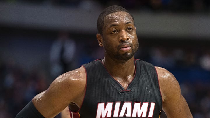 Nov 9, 2014; Dallas, TX, USA; Miami Heat guard Dwyane Wade (3) during the game against the Dallas Mavericks at the American Airlines Center. The Heat defeated the Mavericks 105-96. Mandatory Credit: Jerome Miron-Imagn Images